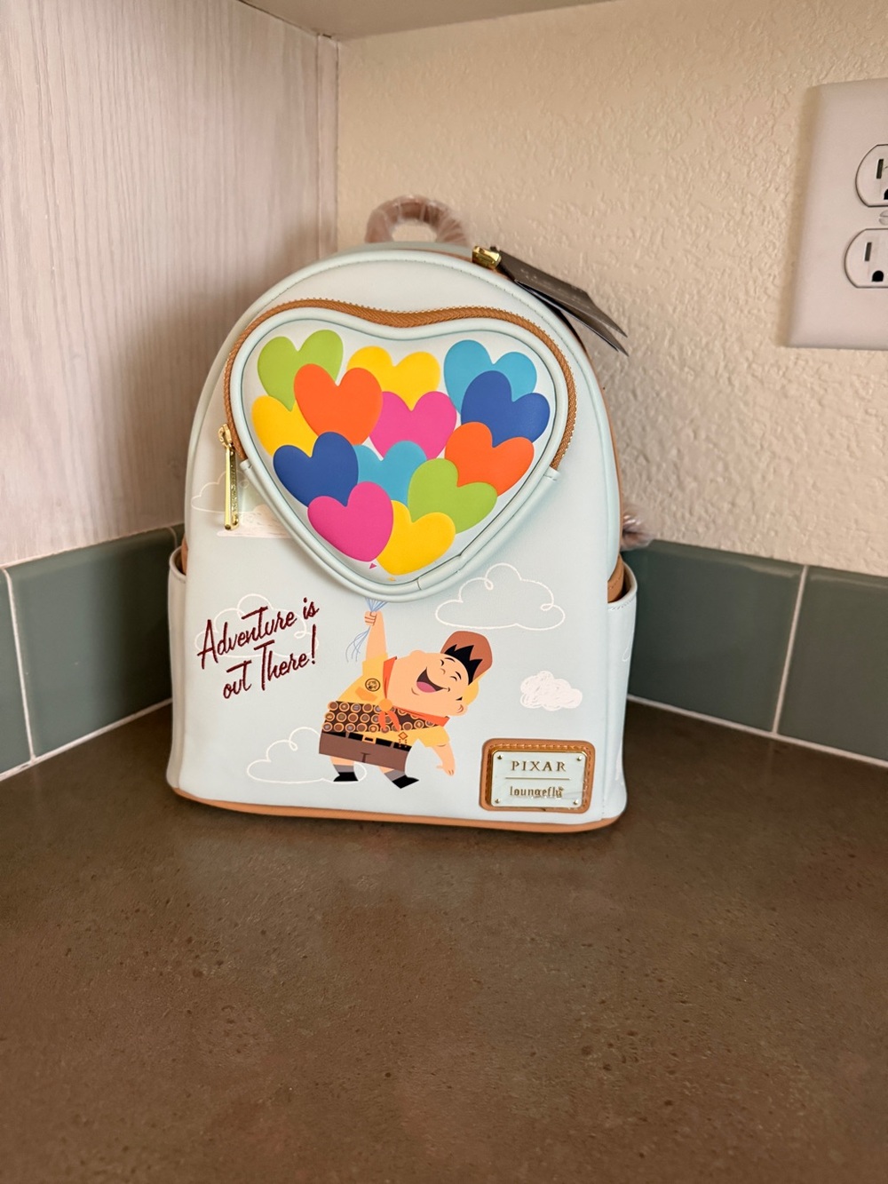 Loungefly, Kevin from Up, Light Blue Mini Backpack with Colorful Heart Balloon